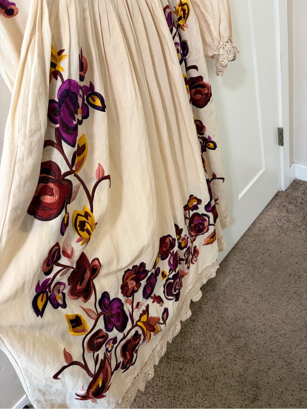Ulla Johnson Bohemian Embroidered Floral Midi Linen Cotton Dress, Women's Size 2 - Picture 8 of 13